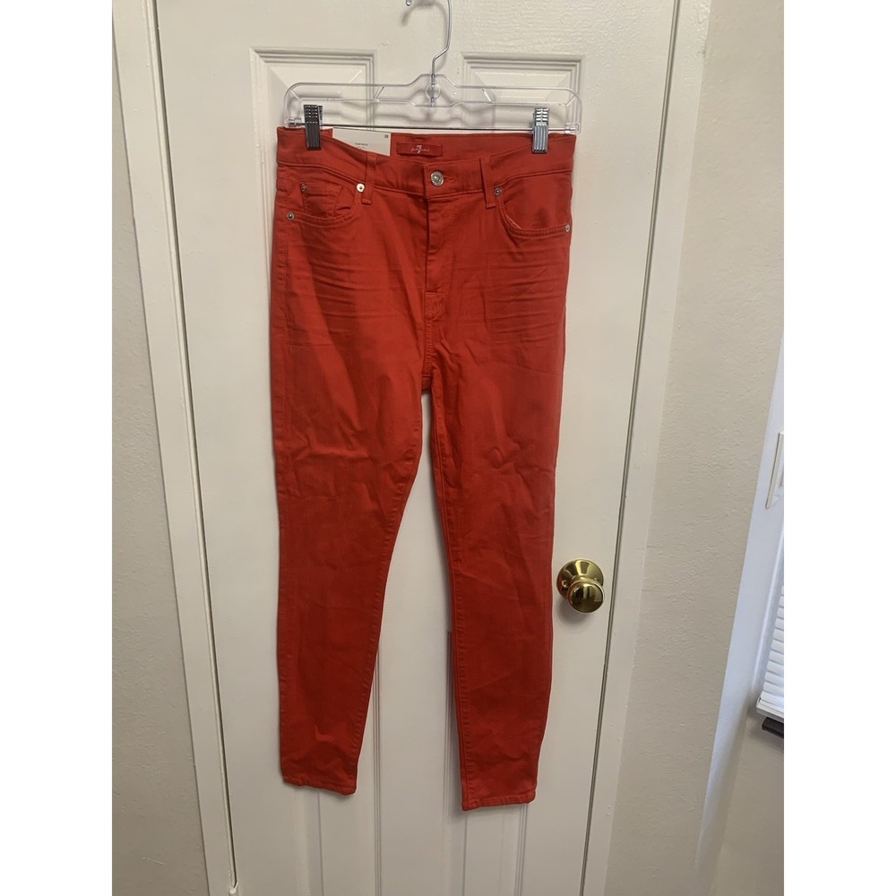 NWT 7 For All Mankind High Waist Ankle Super Skinny Red Womens Jeans 28 x 27